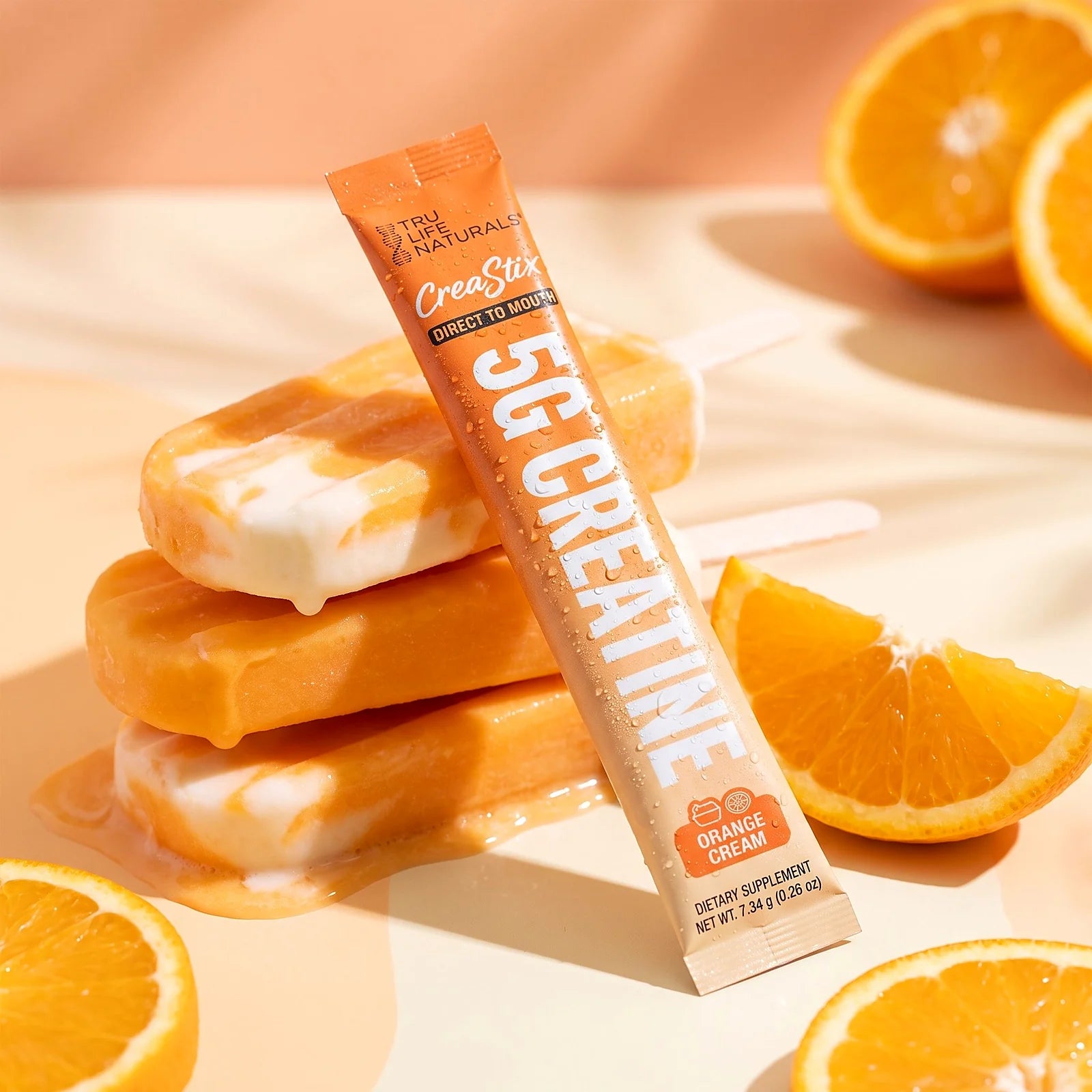 Orange Cream CreaStix with fresh orange slices