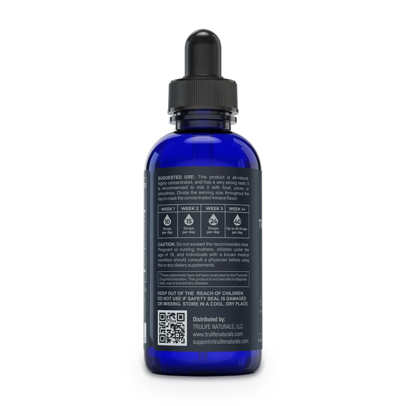 Trace Mineral Complex label directions with the four-week drop schedule