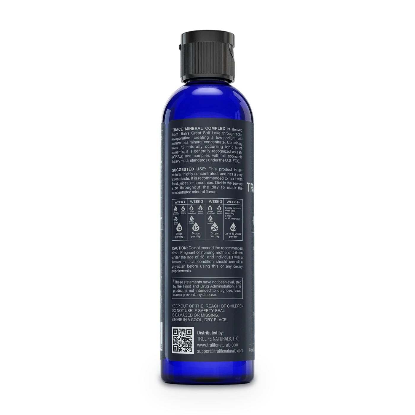 Trace Mineral Complex label directions with the four-week drop schedule